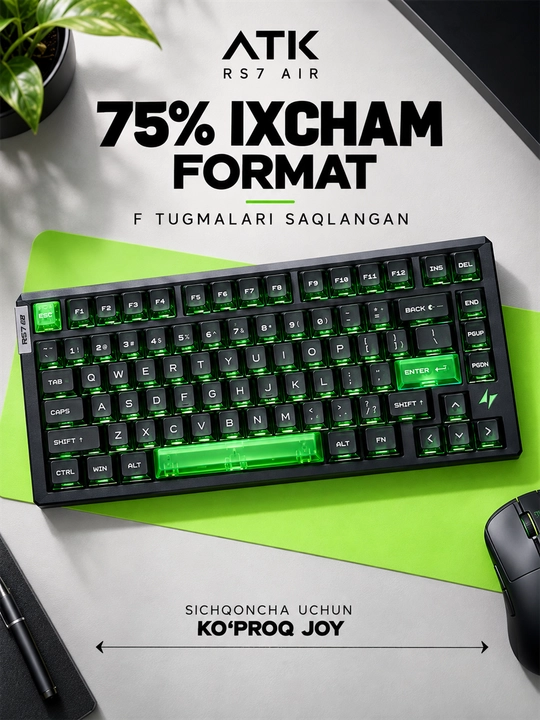 ATK RS7 AIR magnit klaviatura, o‘yin klaviaturasi, mexanik klaviatura, gaming keyboard PC