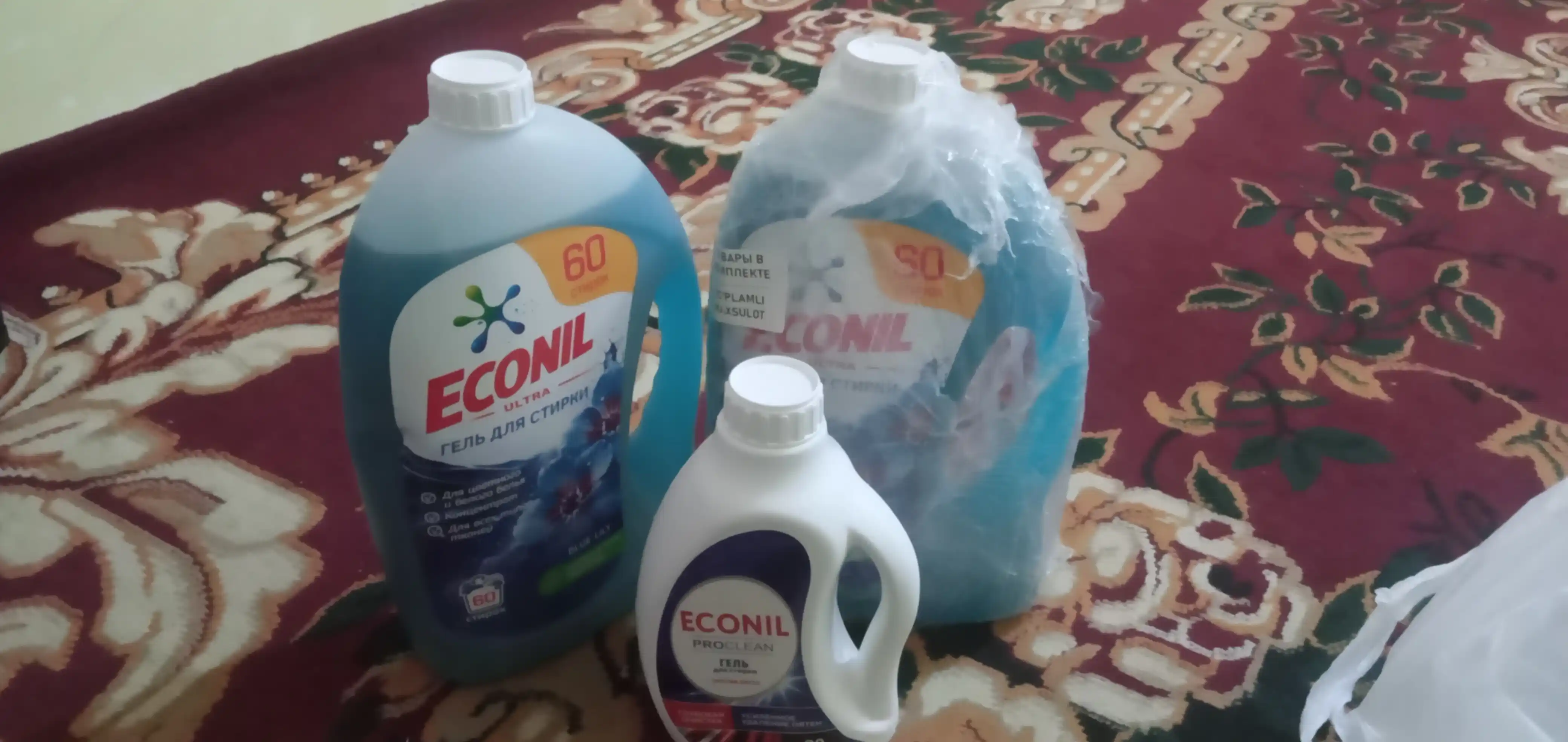 Econil kir yuvish geli 2,3 L+2,3 L=4,6 L, suyuq kir yuvish kukuni