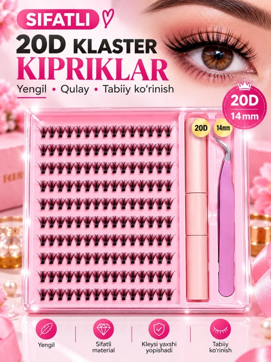 Applikatorli sifatli 20D dastali kipriklar