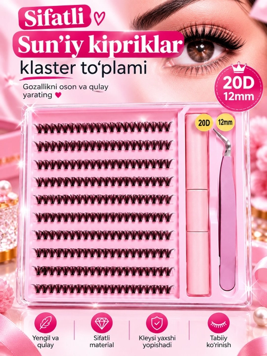 Applikatorli sifatli 20D dastali kipriklar