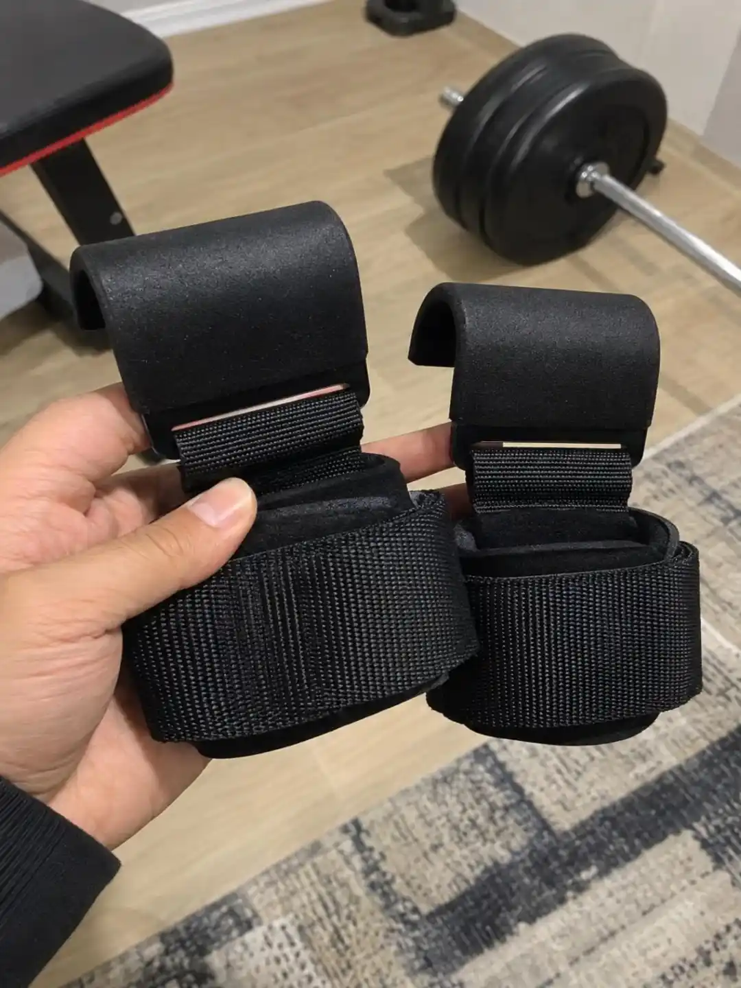 Ilgaklar, shtanga va tortish uchun kancali sport tasmalari, fitnes qo‘l tasmasi 2 dona