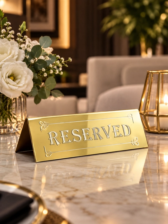 Restoran va marosimlar uchun oltin rangli Reserved stol ko'rsatkichi (1 dona)