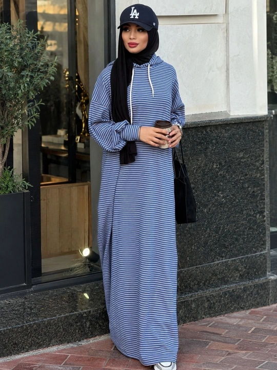 Ayollar uchun trikotaj uzun poloska abaya keng fason 48 52 - 