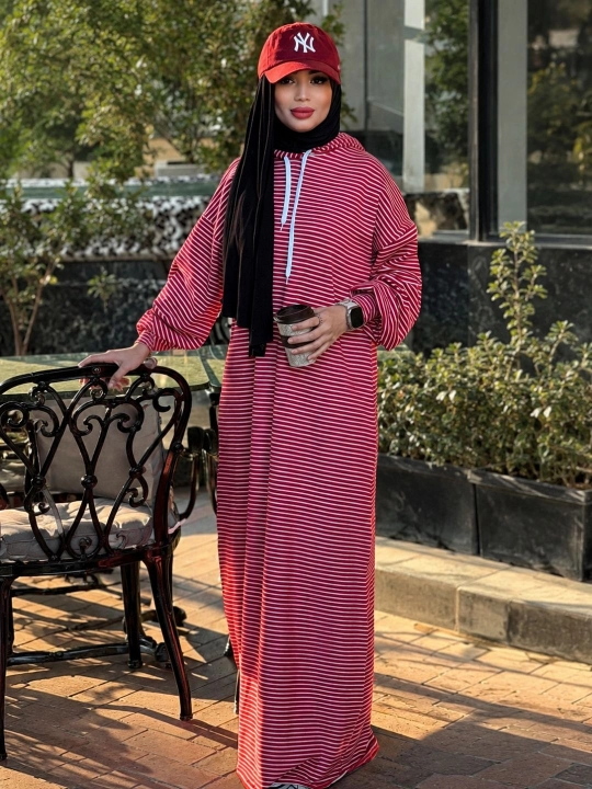 Ayollar uchun trikotaj uzun poloska abaya keng fason 48 52 - 