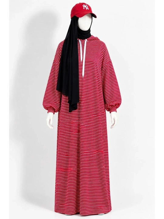 Ayollar uchun trikotaj uzun poloska abaya keng fason 48 52