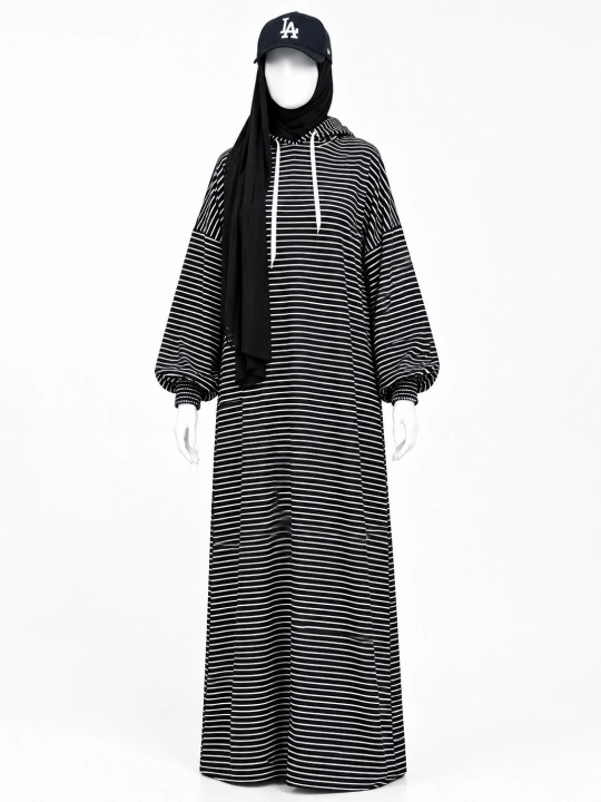 Ayollar uchun trikotaj uzun poloska abaya keng fason 48 52
