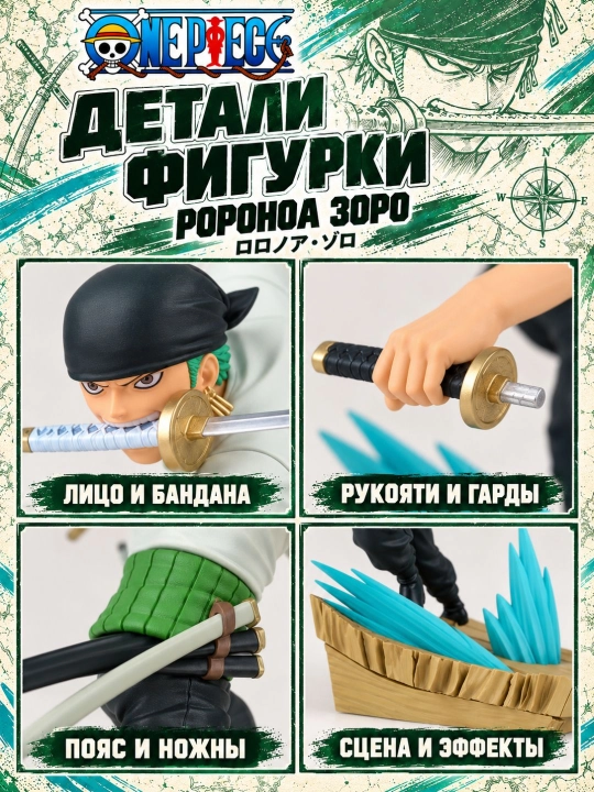 Коллекционная фигурка — Боевая сцена — Зоро Трёхмечевой стиль, 11 см