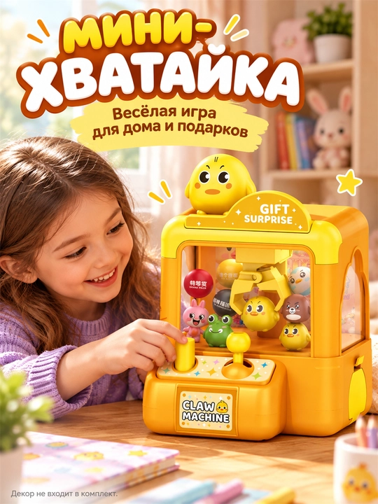 O‘yinchoqlarni ilib olish uchun mini qo‘l avtomati, mini kran va syurprizlarga ega bolalar