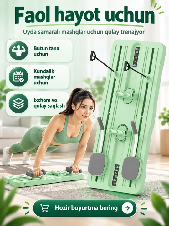 Uy uchun trenajyor, qo‘l, oyoq va butun tana uchun buklanadigan fitnes platformasi