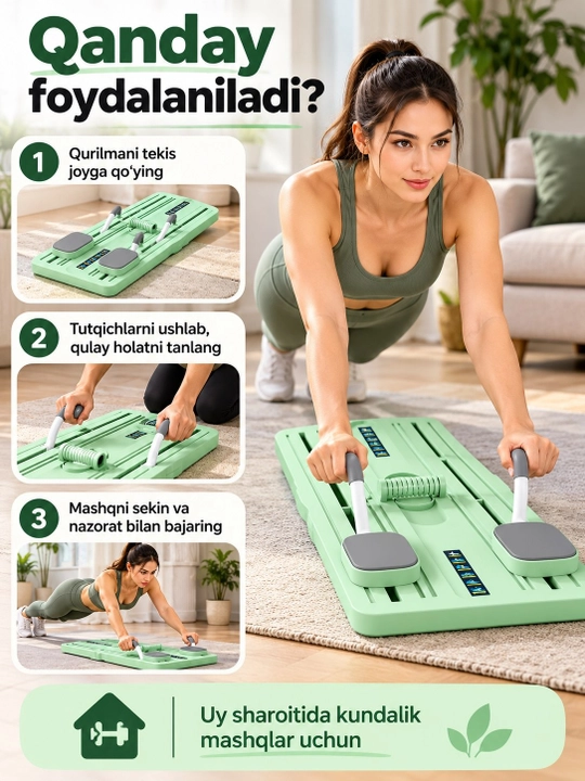 Uy uchun trenajyor, qo‘l, oyoq va butun tana uchun buklanadigan fitnes platformasi