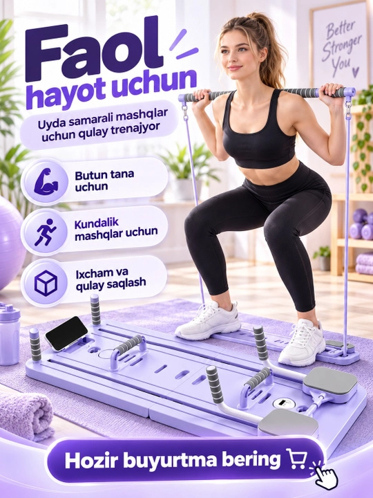 Uy uchun trenajyor, qo‘l, oyoq va butun tana uchun buklanadigan fitnes platformasi
