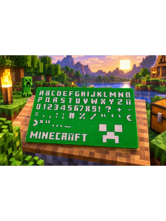Трафарет для рисования Minecraft, алфавит, цифры и символы, пластиковый, 23×14 см