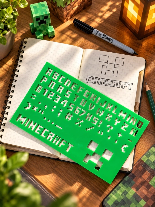 Трафарет для рисования Minecraft, алфавит, цифры и символы, пластиковый, 23×14 см