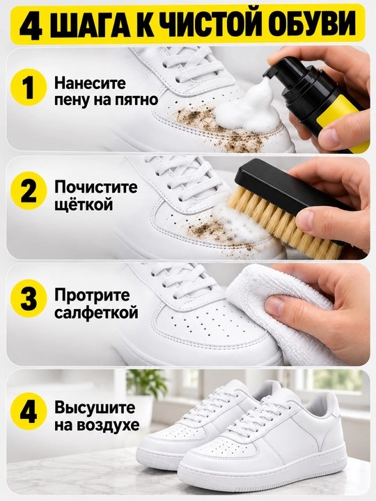 Набор для чистки кроссовок: пена, щётка, салфетка
