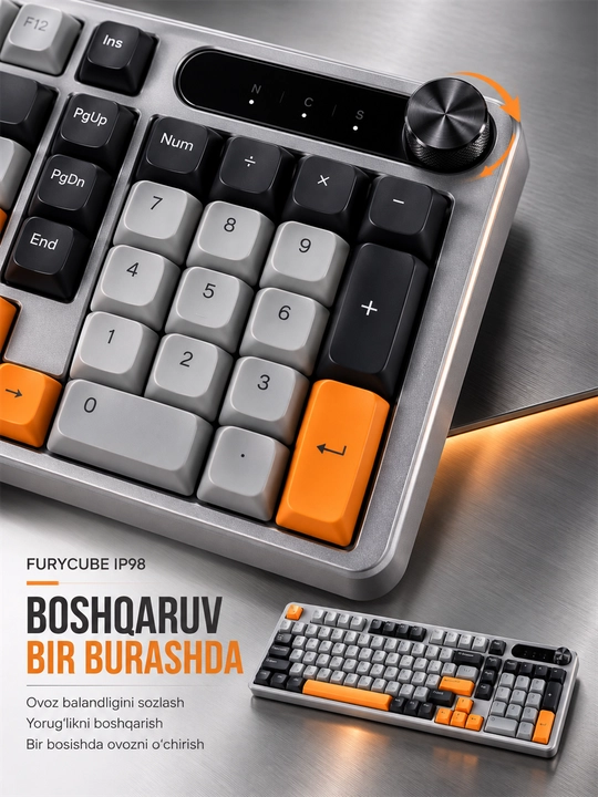 Geymerlar uchun FURYCUBE IP98 RGB membranali klaviatura, kompyuter va noutbuk uchun