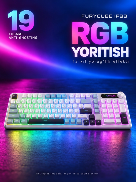 Geymerlar uchun FURYCUBE IP98 RGB membranali klaviatura, kompyuter va noutbuk uchun