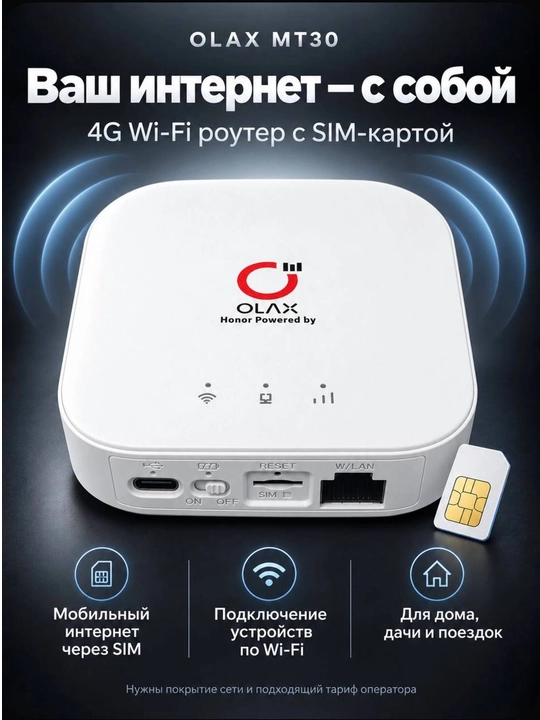 Роутер Wi-Fi беспроводной 4G портативный с LAN-портом RJ45 и SIM-карт с акб 4000 мАч