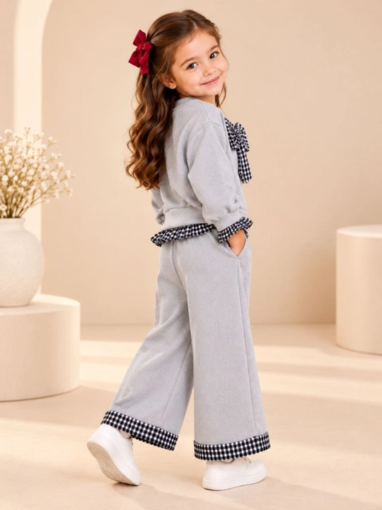 Костюм спортивный для девочки, кофта с бантом, широкие брюки, стильный комплект двойка