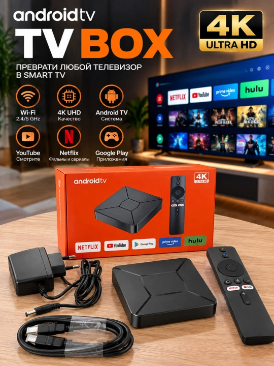 Android TV Box 4K, Panda 4000 Kanal, Smart TV Pristavka, 2/16 GB, Wi-Fi, YouTube, Netflix - 