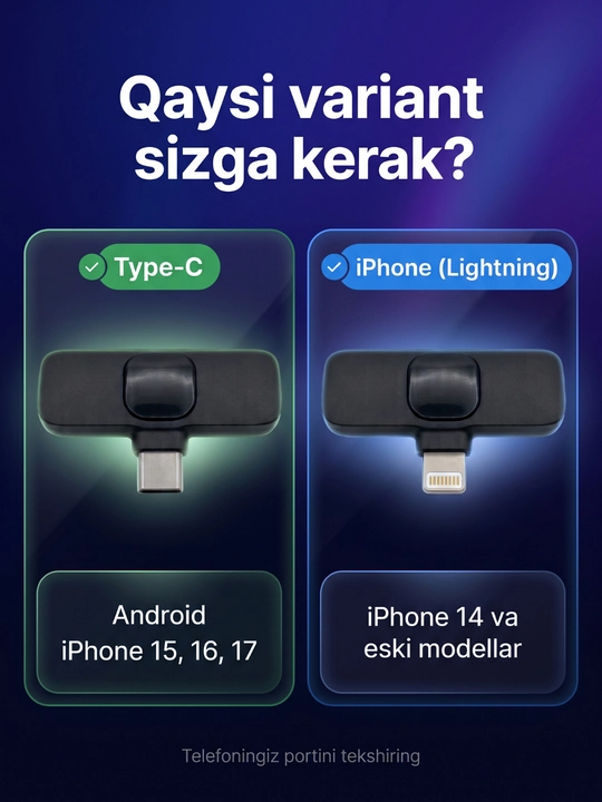 Simsiz petlichka mikrofon K9 telefon uchun, Type-C / Lightning, 1 yoki 2 dona, mini