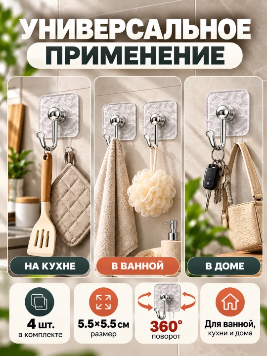 Крючки настенные для ванной и кухни, самоклеящиеся, держатель для полотенец без сверления