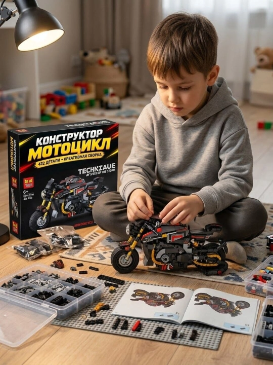 Mototsikl konstruktori Technic — 422 ta detal, yig‘iladigan sport mototsikli modeli, 6+