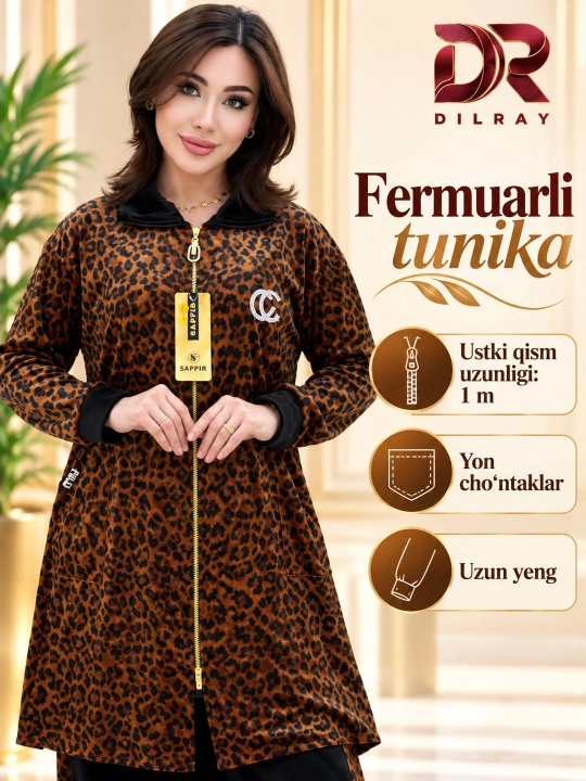 Ayollar uchun bambuk dvoyka, uzun tunika va shim, Free size 48–58
