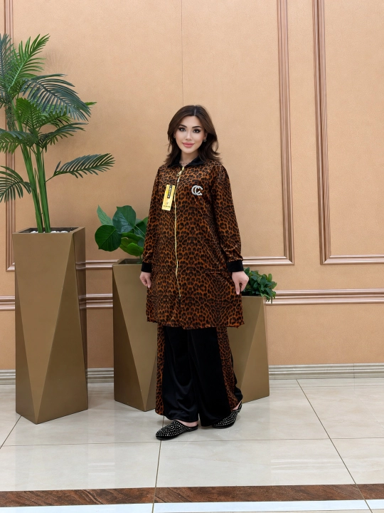 Ayollar uchun bambuk dvoyka, uzun tunika va shim, Free size 48–58