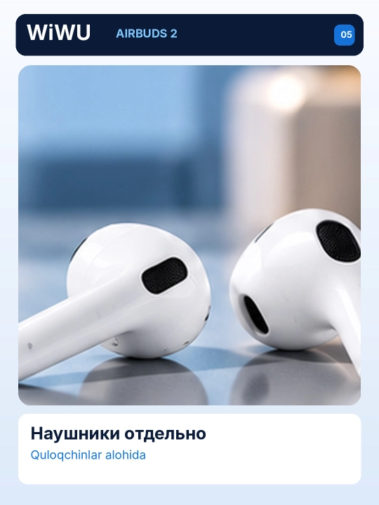 WiWU Airbuds 2 simsiz quloqchin, TWS Bluetooth, Type-C zaryadli, oq