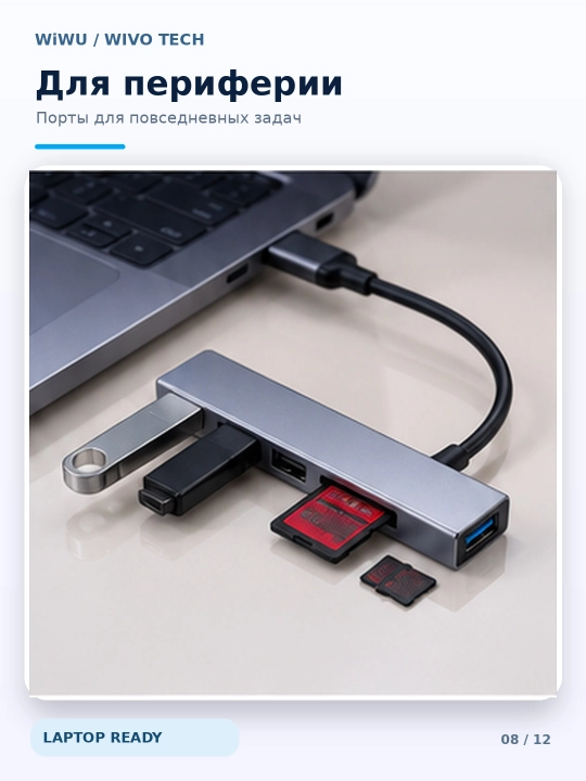 USB-хаб WiWU Zolo Wi-HB003 5-в-1, USB-C/USB-A, USB 3.0, SD/TF, серый