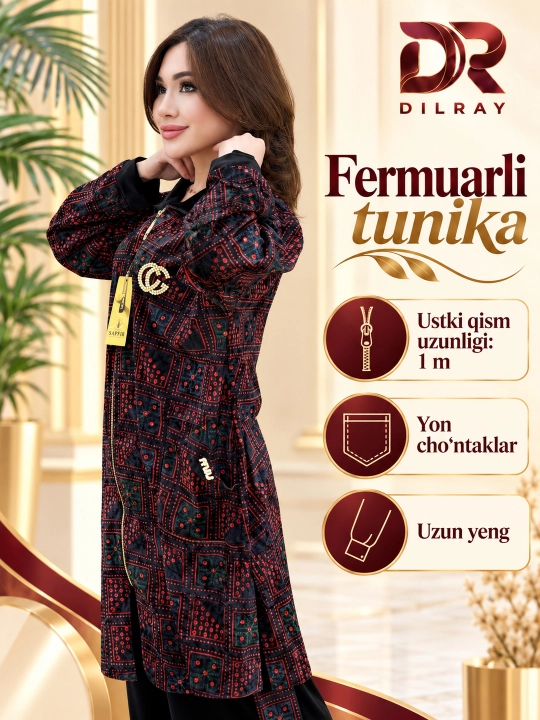 Ayollar uchun bambuk dvoyka, uzun tunika va shim, Free size 48–58