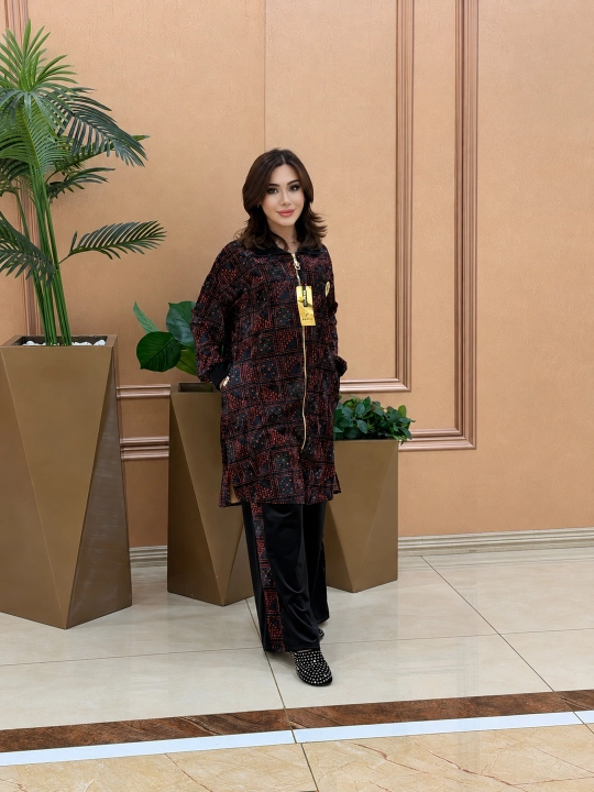 Ayollar uchun bambuk dvoyka, uzun tunika va shim, Free size 48–58