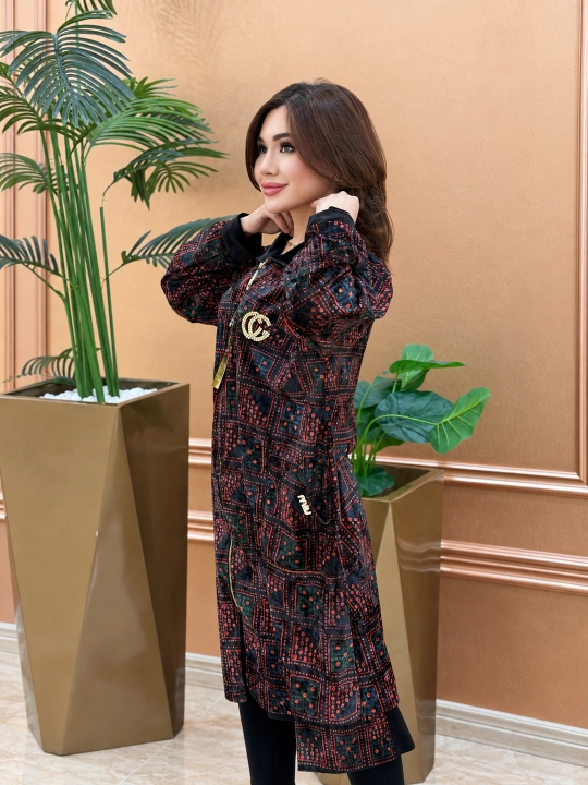 Ayollar uchun bambuk dvoyka, uzun tunika va shim, Free size 48–58