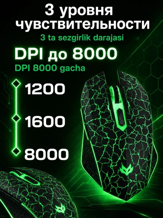 Simsiz o‘yin sichqonchasi TEMAREN PLUS, 2,4 GHz, 2400 DPI, RGB yoritish, 6 tugma, PC uchun