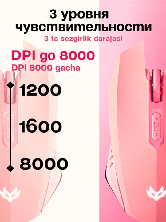 Simsiz o‘yin sichqonchasi TEMAREN PLUS, 2,4 GHz, 2400 DPI, RGB yoritish, 6 tugma, PC uchun