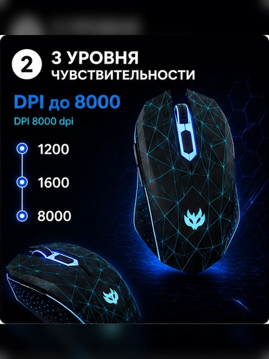 Simsiz o‘yin sichqonchasi TEMAREN PLUS, 2,4 GHz, 2400 DPI, RGB yoritish, 6 tugma, PC uchun