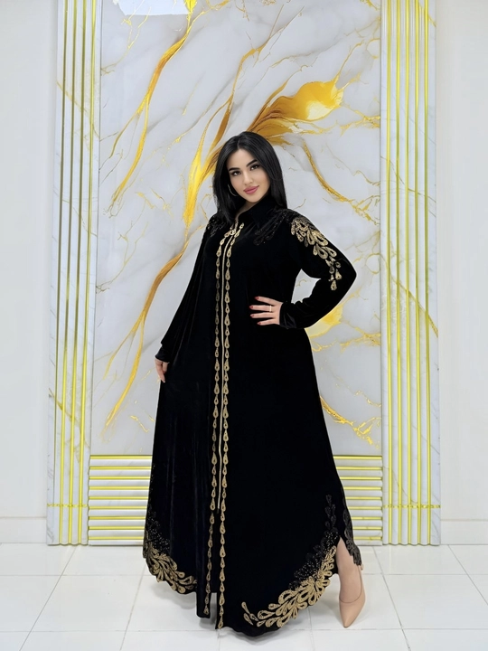 Ayollar uchun naturalka baxmal kiyimlar to‘plami,dvoyka, naqshli uzun ko'ylak, 48–60 - 