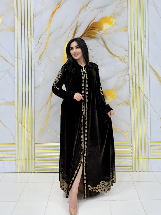 Ayollar uchun naturalka baxmal kiyimlar to‘plami,dvoyka, naqshli uzun ko'ylak, 48–60 - 