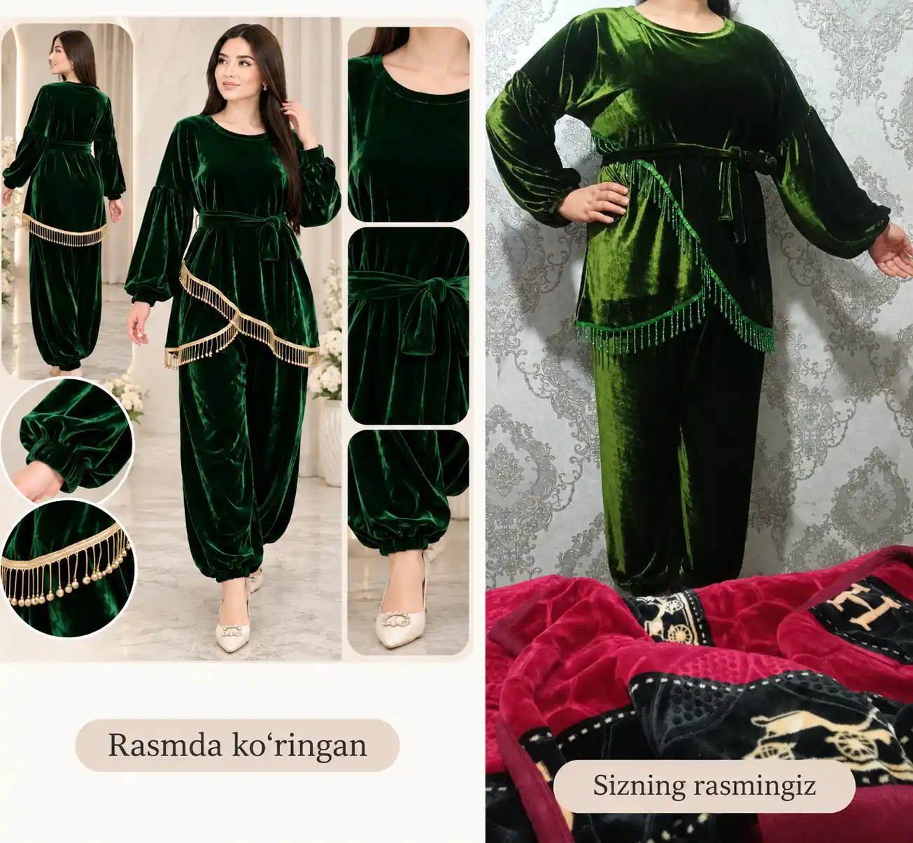 Hashamatli baxmal kostyum — nafis dizayn, yumshoq mato, qulay fason, Ideal tanlov