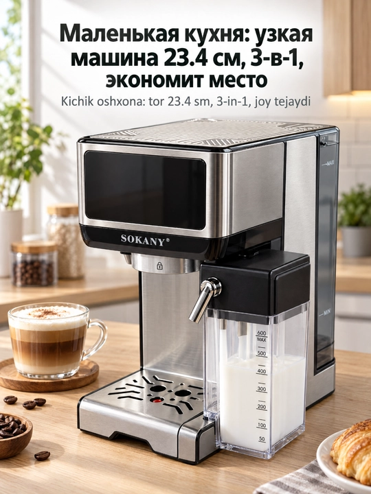 SOKANY SK-04042 yarim avtomatik espresso kofe mashinasi, sut ko'piklashtirgichli - 