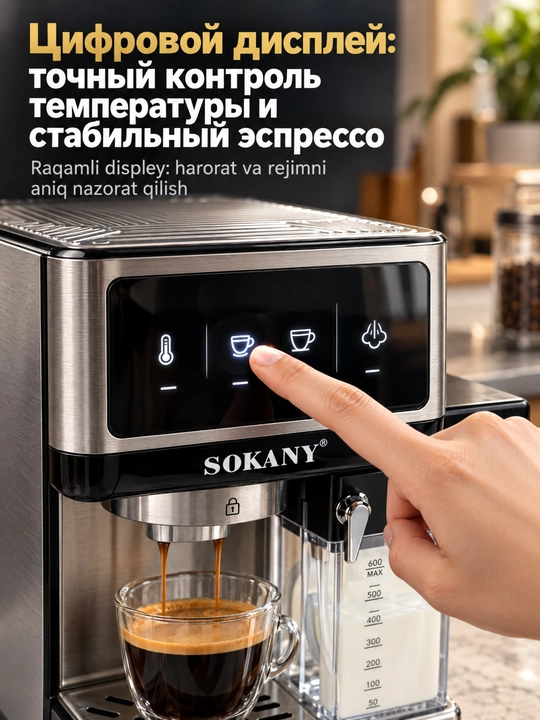 SOKANY SK-04042 yarim avtomatik espresso kofe mashinasi, sut ko'piklashtirgichli