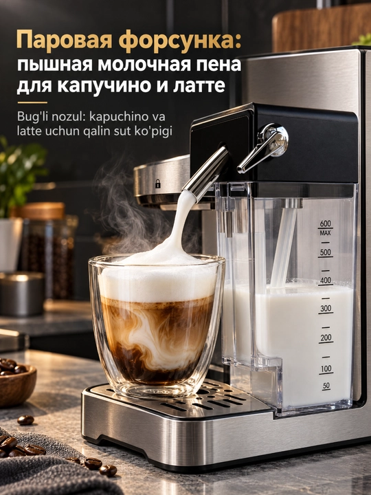 SOKANY SK-04042 yarim avtomatik espresso kofe mashinasi, sut ko'piklashtirgichli