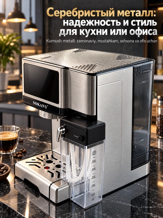 SOKANY SK-04042 yarim avtomatik espresso kofe mashinasi, sut ko'piklashtirgichli