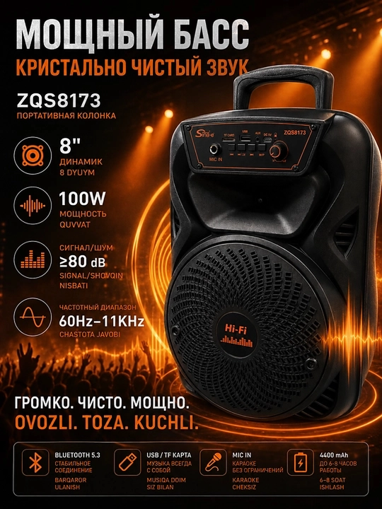 Karaoke uchun mikrofonli, simsiz ulanish, USB, TF va AUX qo‘llab-quvvatlovchi