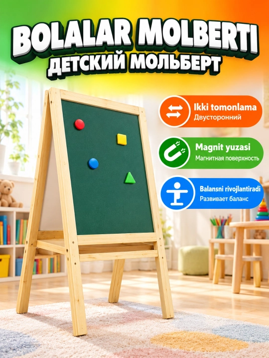 Мольберт детский, двухсторонний, магнитный, детская доска для рисования, 3+ - 