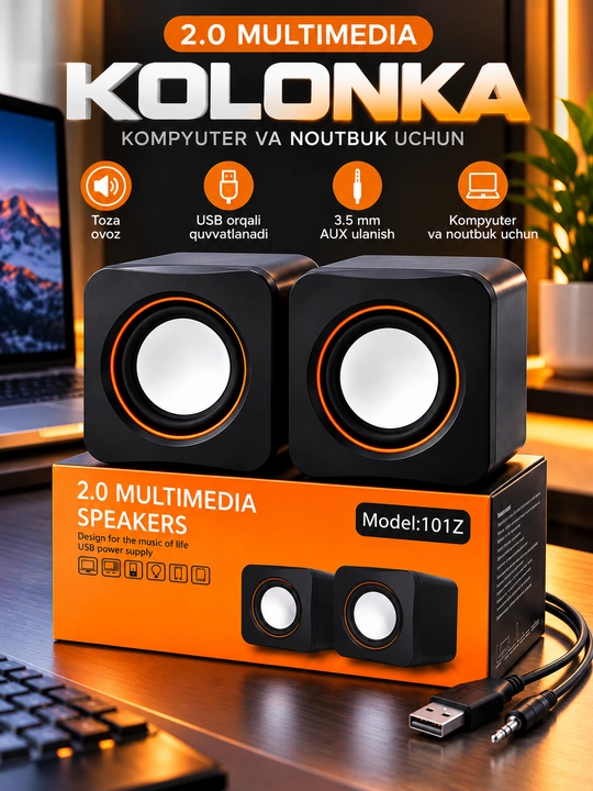 K2066 2.0 LED Kolonkalar RGB yoritishli kompyuter karnayi