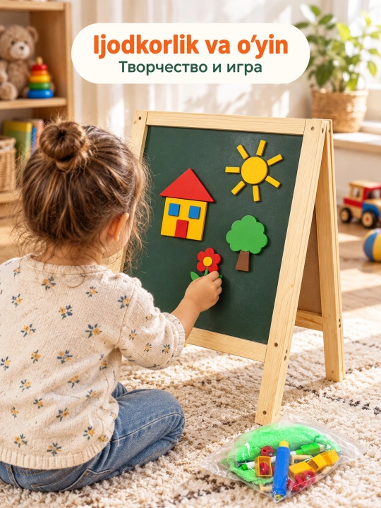 Мольберт детский, двухсторонний, магнитный, детская доска для рисования, 3+