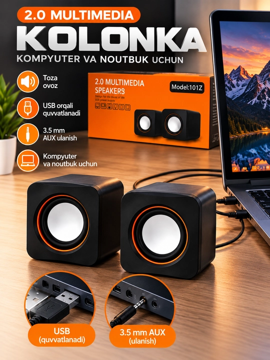K2066 2.0 LED Kolonkalar RGB yoritishli kompyuter karnayi