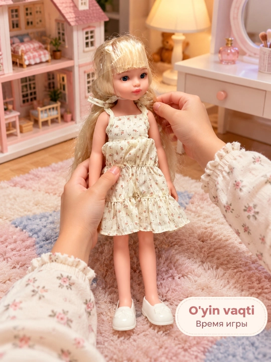 Кукла в платье с цветочным принтом, 33 см
