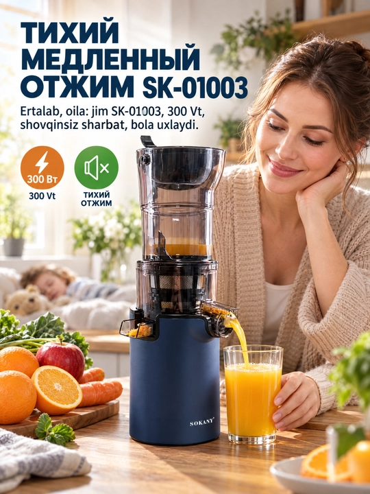 SOKANY SK-01003 sekin vintli sharbat chiqargich, 300 Vt, 88 mm keng og'iz - 